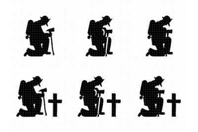 Praying Firefighter on a Memorial SVG clipart