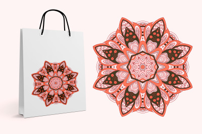 Mandala pattern. Doodle drawing. Cream and pink colors