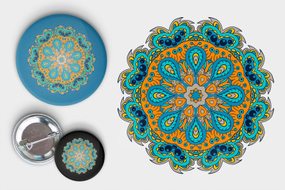 Mandala. Doodle drawing. Round ornament. Blue