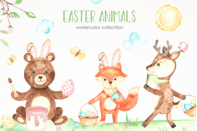 Easter animals watercolor