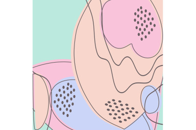 Drawn colorful abstract shapes. Doodle curve objects&2C; wavy lines&2C; dots