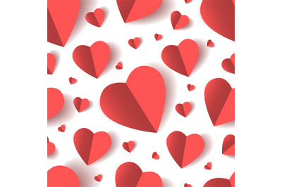 Folded paper hearts seamless pattern