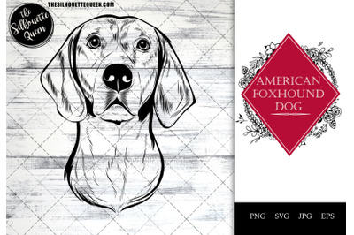 American Foxhound Dog Funny Head Portrait Sketch Vector