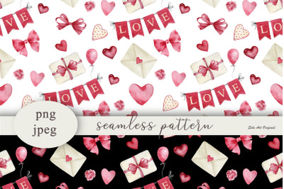 Valentines Day Digital Paper Red Hearts Seamless Patterns