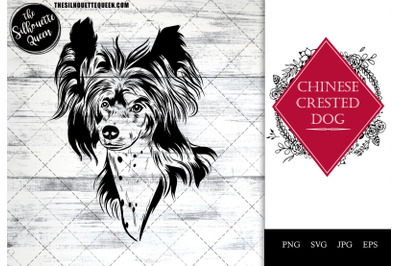 Chinese Crested Dog Funny Head Portrait Sketch Vector