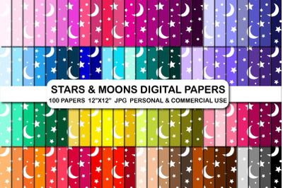 Moon and Stars Background Digital Papers Star pattern