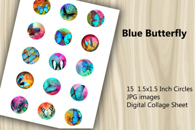 Digital Collage Sheet - Blue Butterfly