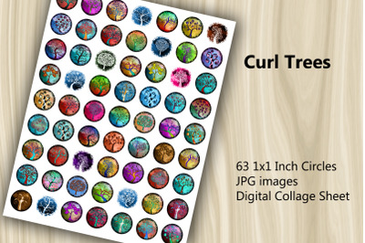 Digital Collage Sheet - Curl Trees