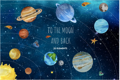 Watercolor Solar System Clipart, Outer Space Clipart