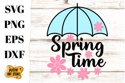 Spring time SVG with umbrella and flowers illustration