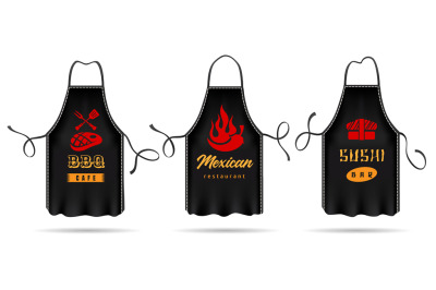 Black cooking aprons set