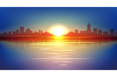 Urban sunrise cartoon panorama