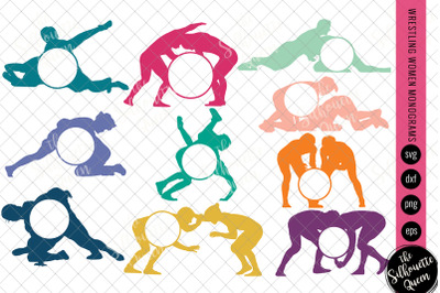 Wrestling Women Svg Monogram, Circle Frames