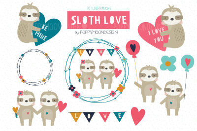 Sloth Love clipart set