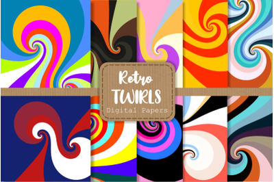Retro Twirls Groovy Hipster Digital Papers Set 2