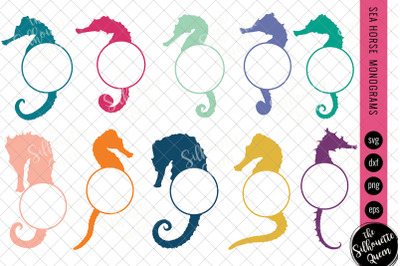 Sea horse Svg Monogram, Circle Frames