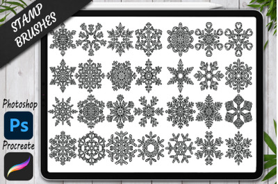 Snowflake Mandala Brushes for Procreate and Photoshop. Procreate Stamp