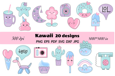 Kawaii Clipart Bundle. Cute Kawaii Planner Clipart