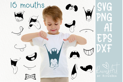 Cute cartoon mouths sublimation SVG PNG clipart bundle. Simple cartoon