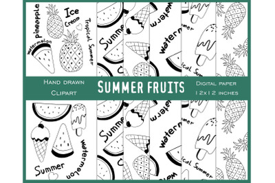 Hand draw summer fruits digital paper