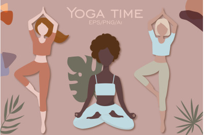 Bohemian Yoga time clipart and abstract shapes