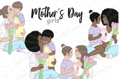 Mother&#039;s Day Pastel Girls Clipart