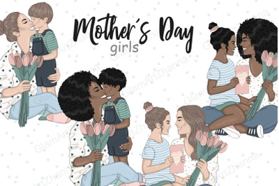 Mother&#039;s Day Natural Girls Clipart