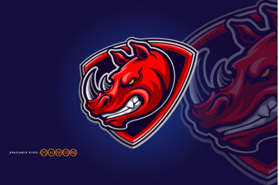 Red Rhino Head Mascot Shield Logo