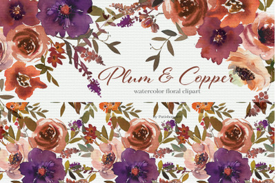 Watercolor Plum &amp; Copper Floral Huge Set