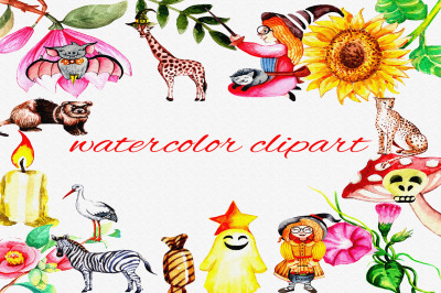 watercolor safari animals clipart