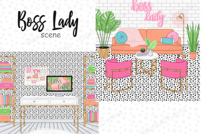 Home Workplace Illustration | Boss Lady Clipart