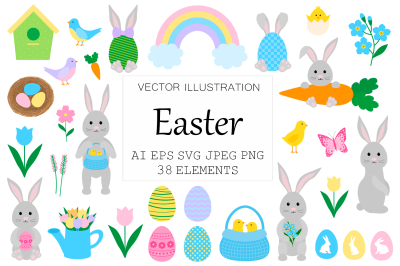 Easter bundle. Easter Bunny SVG. Easter Chicks. Easter Eggs