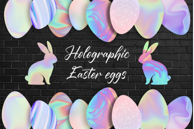 Holographic Easter eggs clipart Easter bunny png holography