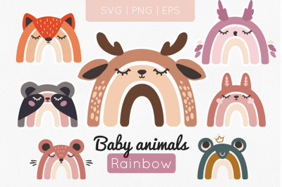Baby animals rainbow&2C; Animal face clipart