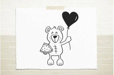 Cute bear with balloon SVG cut file