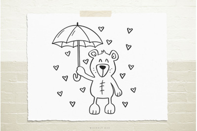 Cute bear with umbrella SVG cut file
