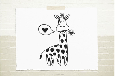 Cute giraffe with flower SVG cut file