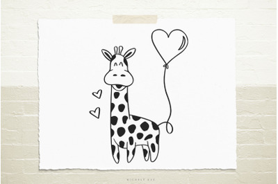 Cute giraffe with balloon SVG cut file