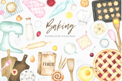 Baking Utensils and Ingredients  Watercolor Collection