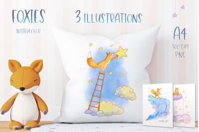 Foxies - watercolor illustrations - PNG