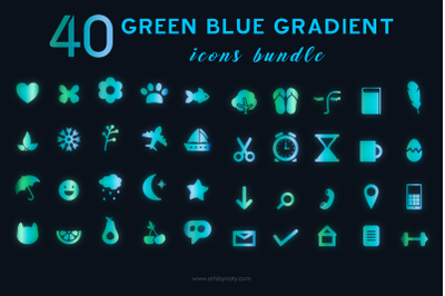 Green Blue gradient bright icons bundle.