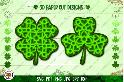 3D Clover Paper Cut SVG | Shamrock SVG | Four Leaf Clover