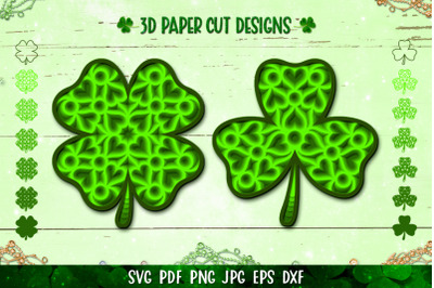 3D Clover,Shamrock SVG,Four Leaf Clover,Clover Paper Cut SVG