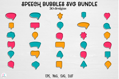 Speech Bubbles SVG Bundle. Thought Bubble SVG. 30 designs. Quote text