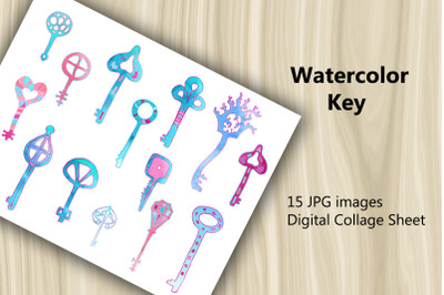 Digital Scrapbooking Kit - Watercolor Keys