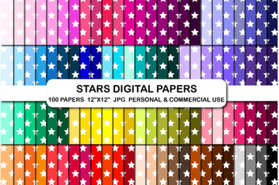 100 Stars Background Pattern Digital Papers Sky paper Set