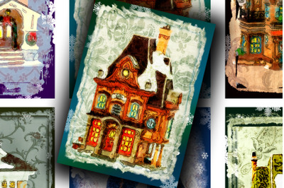 ACEO Digital Collage Sheet - Christmas Houses