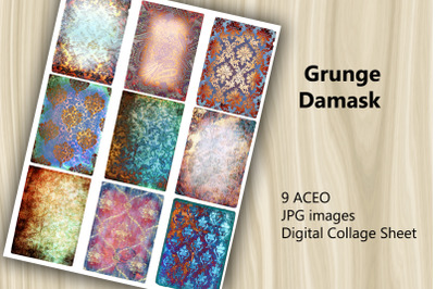 ACEO Digital Collage Sheet - Grunge Damask