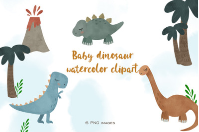 Watercolor cute dinosaur clipart