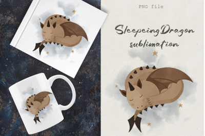Sleeping dragon sublimation design PNG